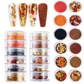 12Box Golden Fall Nail Art Glitters 3D Maple Leaf Nail Sequins Autumn Leaves Nail Decoration Accessories Maple Leaves Nail Decals Professional Fall Nail Designs for Women Manicure