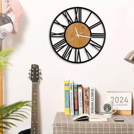 EURSON Large Wall Clocks Non-Ticking Silent 24 inch Battery Operated Oversized Metal Round Roman Numerals European Industrial Wall Clocks for Home Kitchen Living Room Office Decor