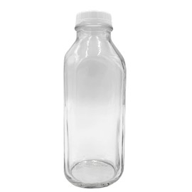 The Dairy Shoppe 1 LTR (33.8 oz) Glass Milk Bottle with Cap. Made in USA, Square Style