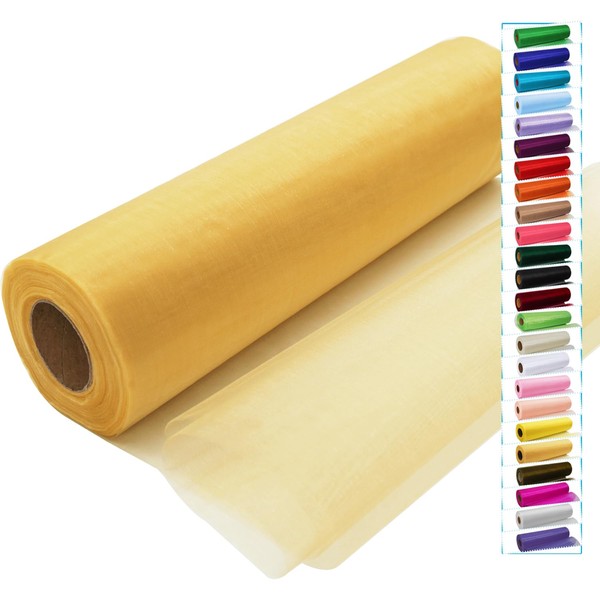 Gold Tulle Crystal Organza Fabric Rolls 12 Inch by 50