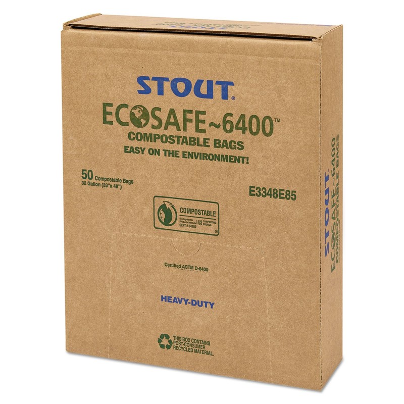 EcoSafe-6400 Compostable Compost Bags, .85mil, 33 x 48, Green, 50/Box