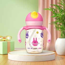 YOHKOH Baby Sippy Cups with Weighted Straw, PPSU Learning Cup, No Spill, Sippy Cups for Toddlers 6+ Months, Soft Spout, Transition, Sippy Cups with Handles (260ml, Red)