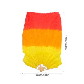 minkissy Colorful 1.2m Long Artificial Silk Folding Dance Fan for Belly Dance and Stage Performance, Gradient Yellow Orange Red Flame Design, Adult and Use