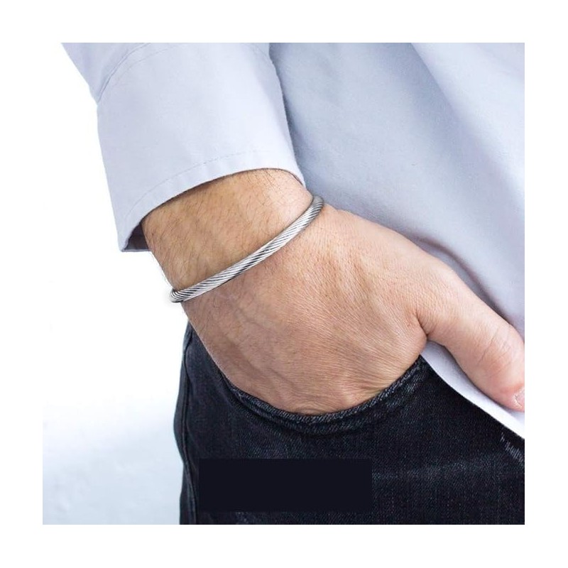 Flexible Twisted Wire Cable Open Cuff Bangle Bracelet for Men