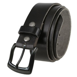 BS040-P3926-BLK One Piece Genuine Full Grain Leather Casual Jean Belt 1-1/2" (38mm) Wide (Black, 38)