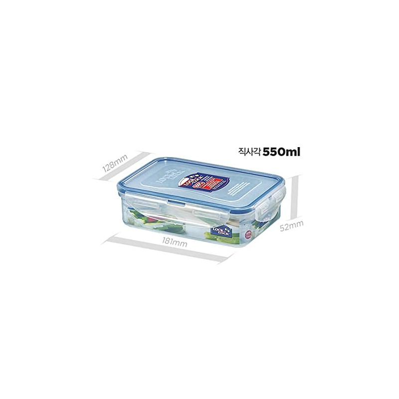 Rectangular 550ml (179 x 127 x 53mm), Clear/Blue