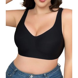 SHAPERX Bras for Women Full Coverage No Underwire Seamless Everyday Bra Comfort Wireless Padded Soft Support (Regular and Plus Size), UK-SZ8026-Black-L