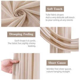 Wedding Arch Draping Fabric, 2 Panels 28" x 19Ft Deep Champagne Wedding Arch Drapes Sheer Backdrop Curtain for Wedding Ceremony Party Ceiling Decor