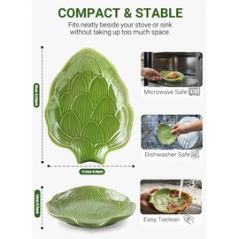 Green Leaf Spoon Rest, Ceramic Utensil Holder for Stove Top and Counter