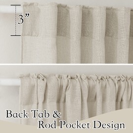 RYB HOME Sheer Curtains for Cafe - Linen Textured Wave Pattern Semi Sheer Curtains for Living Room Dining Kids Nursery Morden Window Frame Decor, Angora, 52 x 45 inches Length, 1 Pair