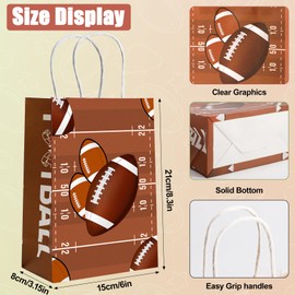 Loccmat 24 Pieces Football Party Bags,Football Gift Bags with Handle,Football Goodie Bags,Football Paper Treat Bags,Football Party Favor Bags Treat Candy Bags for Birthday Party Decorations