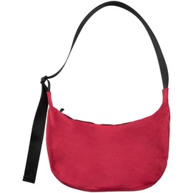 Medium Nylon Crescent Shoulder Bag for Women Men,Crossbody Bag with Adjustable Strap,Dual Interior Zip Pocket Lightweight Sling Bag for Everyday Casual Travel(Red
