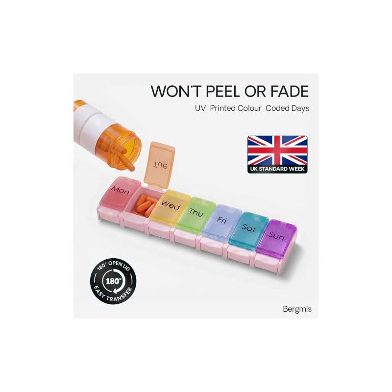 Premium Pill Organiser 7 Day Monday Start, Weekly Pill Box,