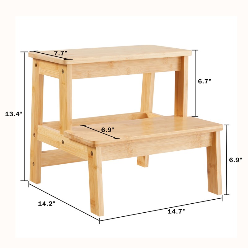 Bamboo Step Stools for Adults Kids, 2 Step Stool for