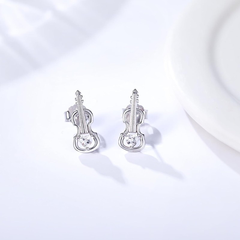 arete de violín de plata de ley 925, hipoalergénicos, para