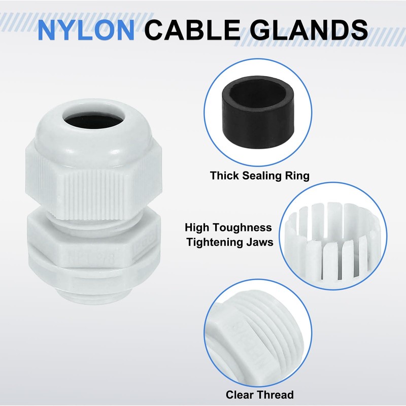 sourcing map 6Pcs NPT 1/4" Nylon Cable Glands, Waterproof Cord