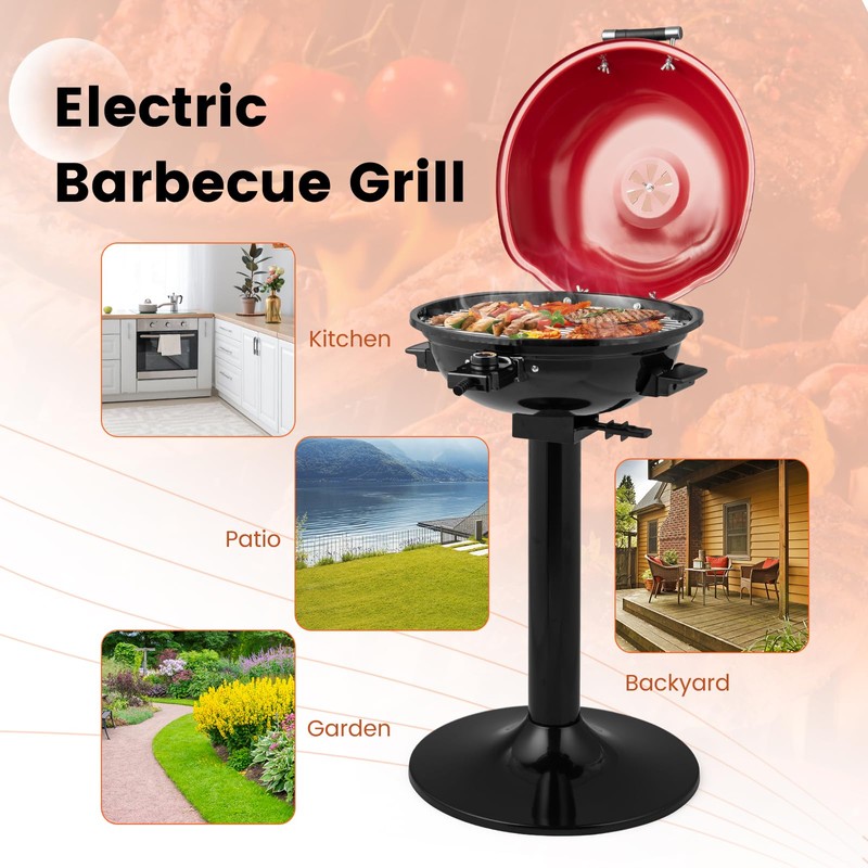 CHEFJOY 1600W Electric Grill Outdoor, 15-Serving Freestanding Camping Grill with