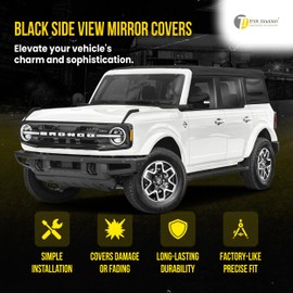 Trim Illusion Gloss Black Car Side Rear View Mirror Cover Caps Compatible with Ford Bronco 2021-2024, MC6344BLK