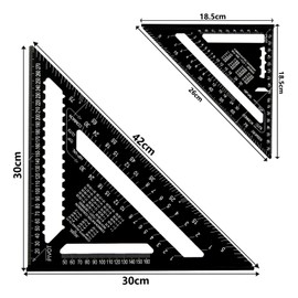 YOUNTHYE 2PCS Speed Square, 12 inch & 7 inch Carpenters Square Metric Triangle Ruler Protractor, Aluminium Roofing Square Metric Rafter Square for Angle Measuring Marking