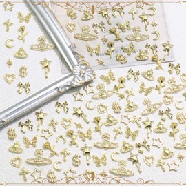 RODAKY 120PCS Gold Nail Charms 3D Bow Butterfly Charms for Nails 12 Styles Nail Jewelry Decoration Metal Nail Art Charms and Gems Women Manicure Supplies Nail Accessories