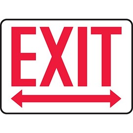 Accuform MADM630VP Sign, "EXIT (Arrow)", 7" Length x 10" Width x 0.055" Thickness, Plastic, 7" x 10", Red on White