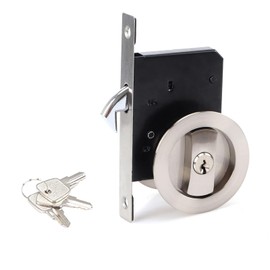 CCJH Invisible Sliding Barn Wood Door Pocket Door Handle Lock with Keys (Sliver, Dia-2.95")