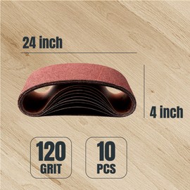POWERTEC 110010 4 x 24 Inch Sanding Belts 120 Grit Aluminum Oxide Belt Sander Sanding Belt Sandpaper For Oscillating Belt and Spindle Sander – Pack of 10