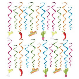 Beistle 24 Piece Mexican Theme Fiesta Hanging Swirls Whirls for Cinco De Mayo Party Decorations, 17.5" - 29.5", Multicolor