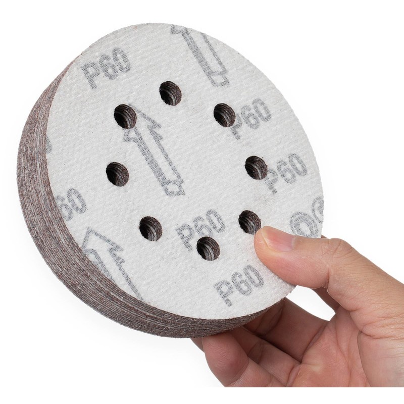 YoiYee 60 Grit Sanding Discs Pads, 8 Holes, 125mm/5-inch Hook