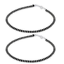 DARSHRAJ Handmade Sterling Silver Anklet | Black Crystal Payal Anklet For Women | Chandi Ki Payal | 925 Anklet