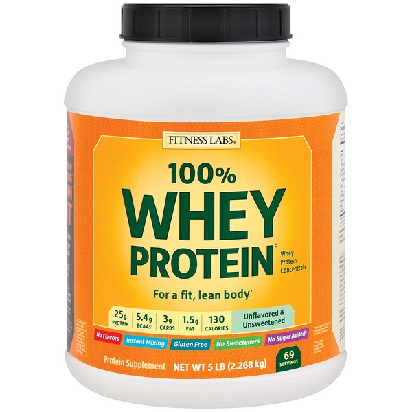 Fitness Labs 100% Whey Protein Unflavored and Unsweetened (5 Pounds)