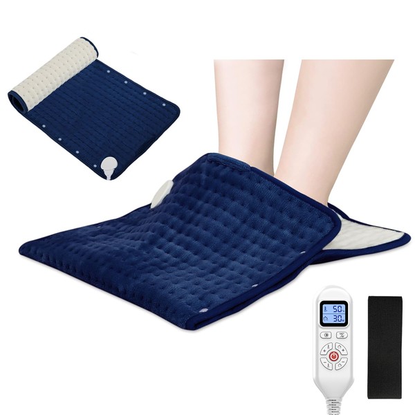 JOBYNA 2 in 1 Foot Warmer and Electric Heating Cushion, Extra Large Thermotherapy Cushion with Belt for Pain Relief, Fast Heating, 30-70°C & 10-90min Adjustable (45 x 70 cm)