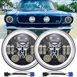 JESUO For 2003-2009 Hummer H2 Pair 7" inch Round LED Headlights High Low Beam DRL Lamp