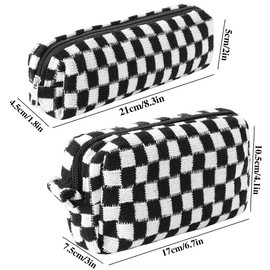 1Pc Checkered Makeup Bag Knitted Cosmetic Bag,Large Capacity Makeup Bag Pencil Case Makeup Brush Storage Bag Knitted Toiletry Bag,Plaid Cosmetics Bags,Checkered Pencil Case Makeup Organizer Bag,Black