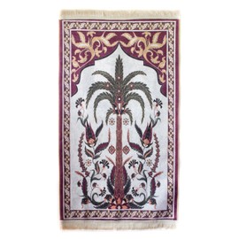 Generic Luxury Muslim Prayer Rug and Tasbih Set, Velvet Fabric, Palm Tree Pattern, Black, Islamic Gifts for Ramadan and Eid (Cannon Pink), MLPMP01
