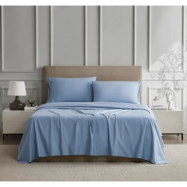 Linen Closet Luxury Cotton Percale 4-Piece Sheet Set, Full, Blue