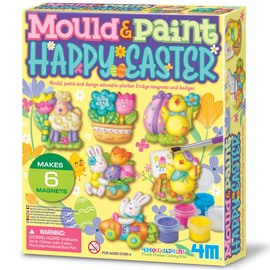 4M Easter Mould and Paint Craft Kit, 6 Plaster Fridge Magnets and Badges, Ages 5+, Arts and Crafts Plaster Painting Kit for Boys and Girls