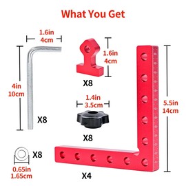 Wood clamps,90 Degree Right Angle,corner clamps for woodworking,4 Pack 5.5"x 5.5" Aluminum Alloy clamps Sets Woodworking tools,for Picture Frame,Cabinet,Drawers with 2 Meas(Metric/Imperial)