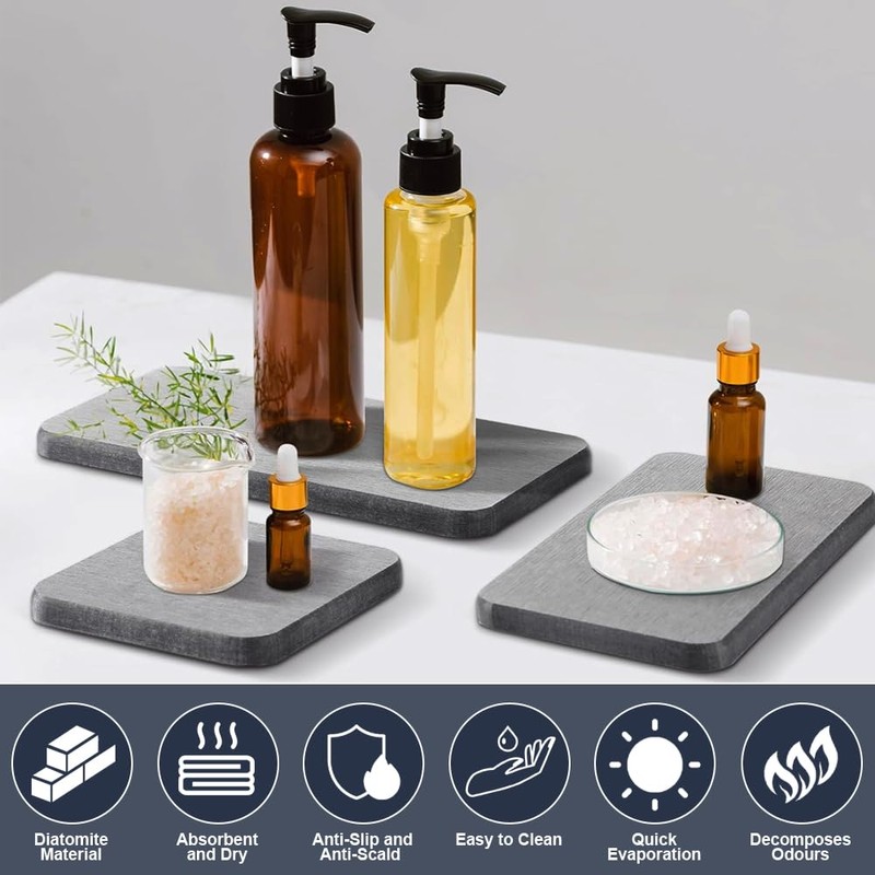 Pack of 5 Water-Absorbent Stone, Drying Stone, Diatomite, Soap Dish