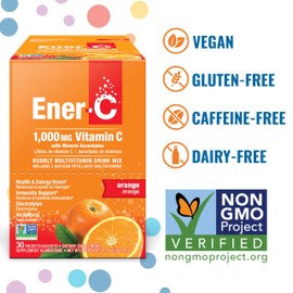 Ener-C - Vitamin C Immune Support, 1000mg Vitamin C Effervescent Multivitamin Drink Powder, Fruit Juice Vitamin C Drink Mix for Hydration with Electrolytes, Orange, 60 Packets (2-Pack)
