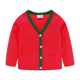 Mud Kingdom Chaqueta tipo cárdigan para niños pequeños bordada casual, Ancla de cuello en V Rojo Moda, 18-24 Meses