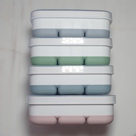 Ice Cube Trays for Freezer 4 Pack - Mini Ice Cube Trays with Lid & Easy-Release Silicone Bottom | Stackable Small Ice Cube Molds Blue Green Gray Pink