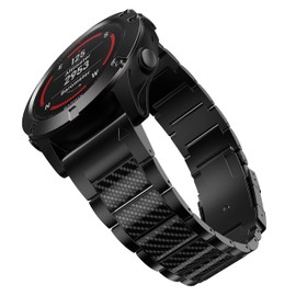 HQEUZ Titanium Strap 22mm for Fenix 7/6/5, QuickFit Carbon Fibre Inlay Replacement Strap Compatible with Garmin Fenix 6 Pro/Fenix 5 Plus/ApproachS62/Forerunner945/935/EPIX 2, Carbon Fibre+Black.
