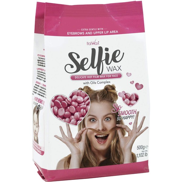 ItalWax Selfie Wax for Face - Hypoallergenic Hard Stripless Wax Beads 1.1 lb./500g Bag