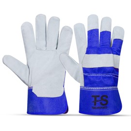 Tussan Sports Split Leather Work Gloves, Heavy Duty Thorn Proof Gardening Gloves for Digging, Weeding, Planting and Construction Working Pruning & Rigger Tasks (Blue, Pair of 5)