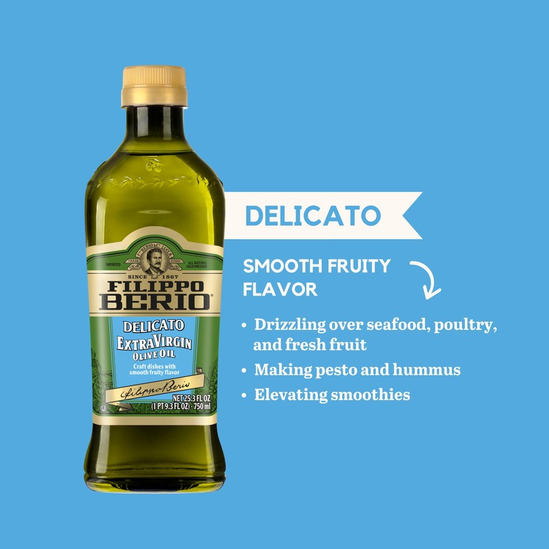 Filippo Berio Cold Pressed Extra Virgin Olive Oil, Delicato, 25.3