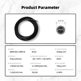 CGELE Pneumatic Tubing Black PU Air hose Pipe Tube Kit 5/16 inch or 8mm OD 5mm ID 39.4ft/12 Meter for Air Line or Fluid Transfer