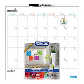 BAZIC Magnetic Dry Erase Calendar Board Tile + Markers & Magnets, 14" X 14" Calendar Whiteboard for Office Schedule Planner, 1-Pack