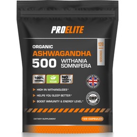 Ashwagandha 120 Capsules Organic Vegan Ashwagandha Root Powder Capsules Withania Somnifera 500mg High Strength 10,000mg Extract 20:1 | Stress Relief, Energy, Strength & Endurance by PRO-ELITE