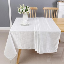 Majestic Giftware Polyester Tablecloths for Rectangle Tables | (70/144) - TC1333 Jacquard White Silver Rays Print Hem Stitch Dining Table Cover | Decorative Washable Tablecloth for Kitchen, Dining